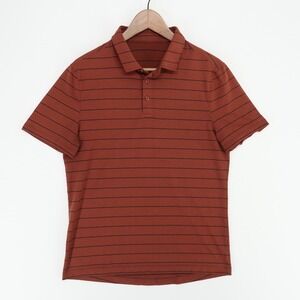 Lululemon Polo Shirt Men Medium (Est) Brown Striped Athletic Casual Short Sleeve